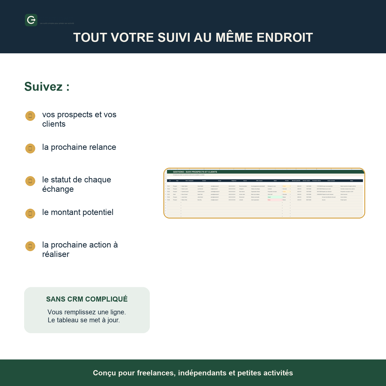 Tableau de suivi prospects et clients - Excel