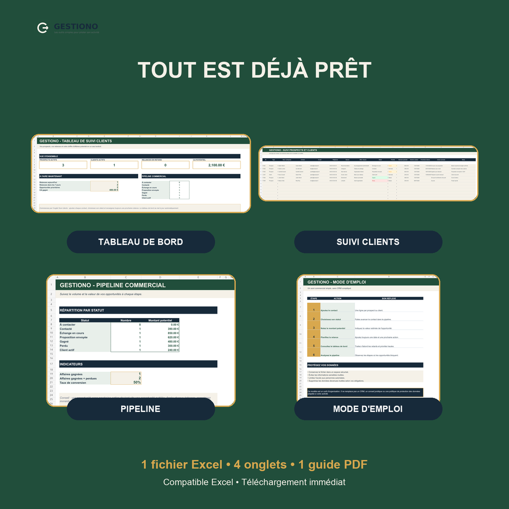 Tableau de suivi prospects et clients - Excel