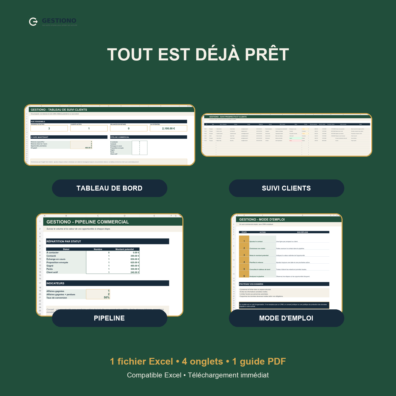 Tableau de suivi prospects et clients - Excel